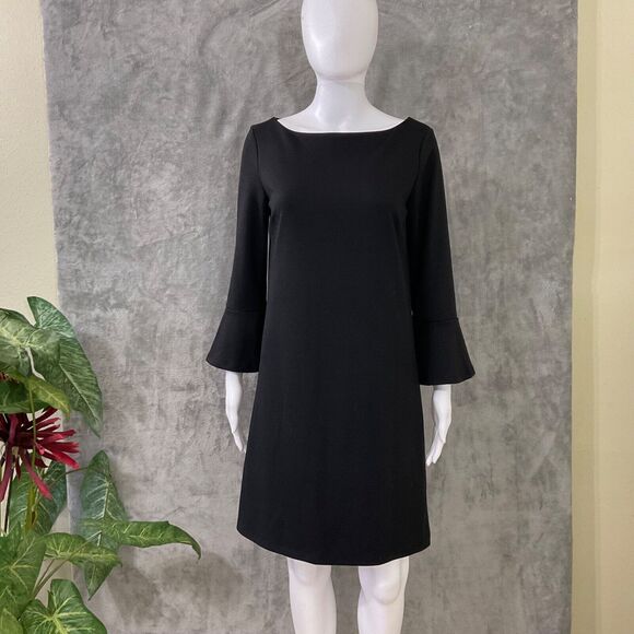 Gap Black Ponte Knit Little Black shift Dress size small tulip bell sleeves - Picture 1 of 12